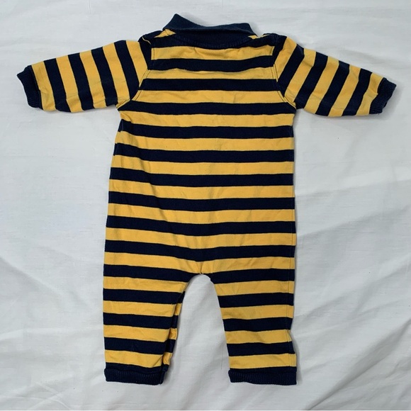 90s VTG Small Steps Baby Yellow & Navy Striped Collared Baby One Piece 3-6mo - Picture 2 of 7